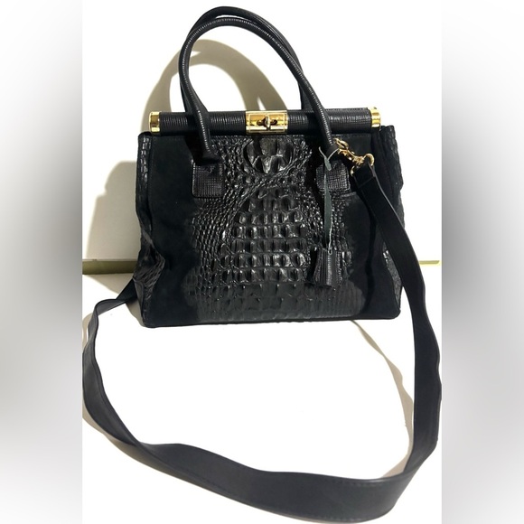 Giada Pelle croc embossed satchel Elegant Black Handbag - Picture 1 of 7